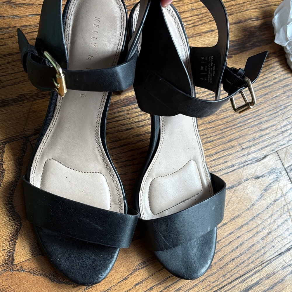 Kelly & Katie Black Sandals with Gold Buckle